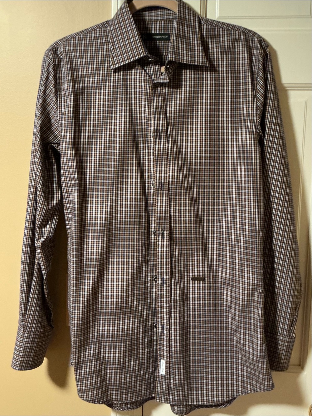 DSQUARED2 Brown and White Checked Long-Sleeve Dress Shirt